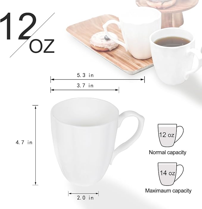 Fine Bone China Coffee Mugs Set of 4(12 oz), Pumpkin Shaped Mugs, Ceramic Tea Cups, DIY Gift, Festival, Oven Microwave Dishwasher Safe