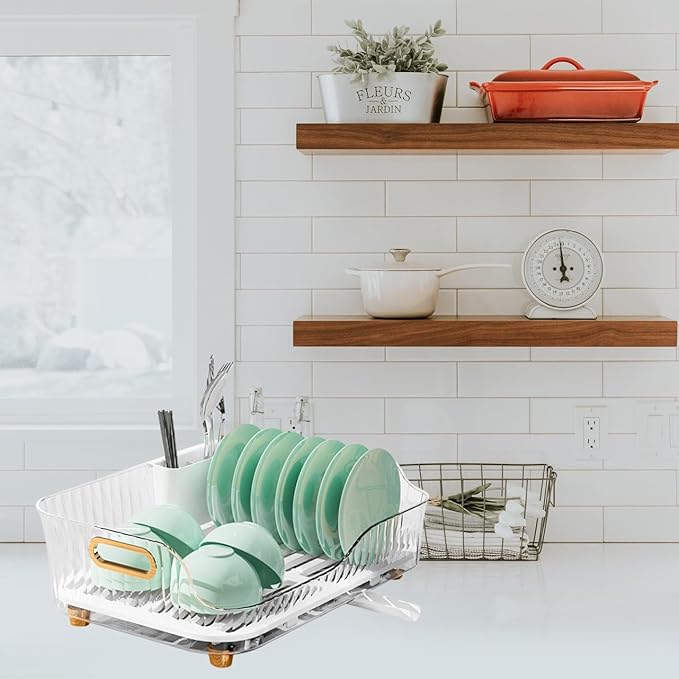 GALPADA Dish Drying Rack Over Sink Tableware Drainer Holder Plastic Kitchen Dish Drainer with Plate and Bowl Storage for Countertop Organization