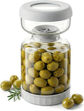 Homnoble Pickle and Olive Hourglass Jar with Strainer Flip for Pickle Juice Separator from Wet and Dry, Upgrade Food-grade ABS Lid and BPA Free Hourglass Jar for Airtight Storage