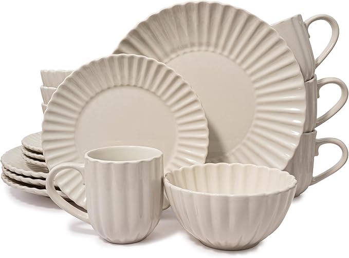 16 Piece Dinnerware Set Aruba (Sun Washed Lemon) Plates, Bowls, and Mugs Set for 4