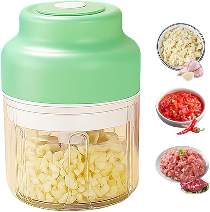 Electric Mini Garlic Chopper Set, 2026 New Small Garlic Chopper Mincer, Electric Food Chopper Tool, USB Rechargeable, Wireless Veggie Grinder, for Mashing Onion, Garlic, Chili, Ginger (Green, 320ml)