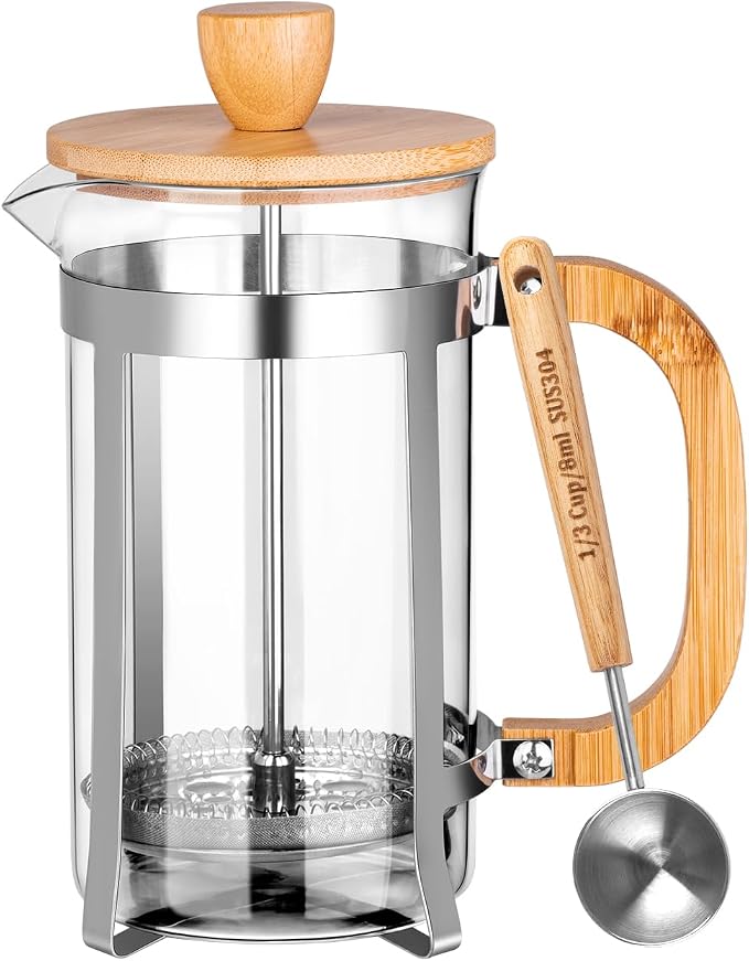 MERMOO YILAN Glass French Press Coffee Maker with Spoon 20oz | Heat-resistant Borosilicate Glass|Plastic-Free|Easy to Use& Easy to Clean