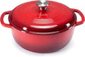 DUMOS Cast Iron Dutch Oven, 6 Quart Pot with Lid, Enameled Heavy Duty Cookware, Oven Safe to 500°F, Perfect for Bread Baking, Braising, Stews and Roasting, Moisture Sealing Lid with Dual Handles, Gradient Red