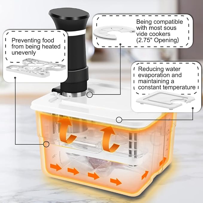 Sous Vide Container with Lid and Rack Sous Vide Pot 12.6 Quart Slow Cooker Container Compatible with Most Immersion Circulators