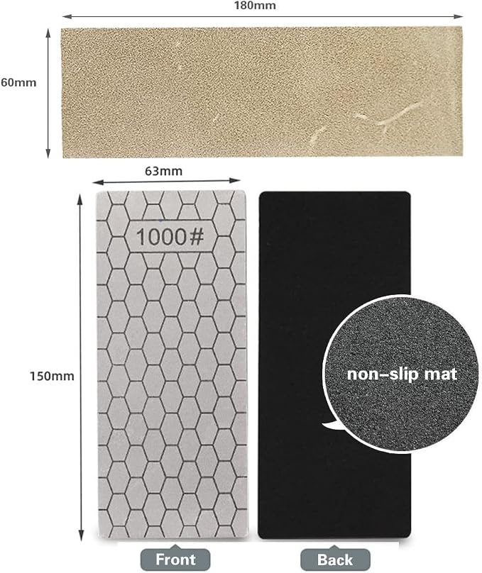 Diamond Sharpening Stone, Honeycomb Surface Plate with Non-slip Base for Pocket Knives Scissors (240/400/600/800/1000/1200/1500/2000/3000 Grit, with Angle Guide and Leather)