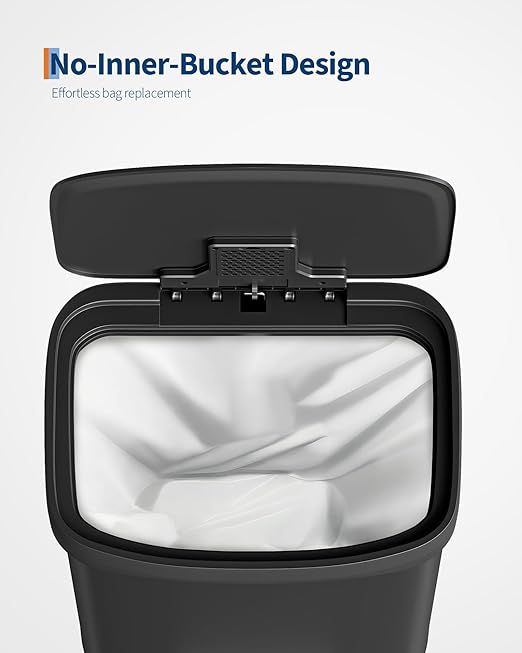 60 Liter/16 Gallon Kitchen Trash Can, Trash Can with Lid and Foot Pedal, Stainless Steel Garbage Can with Liner Rim, Rear Handle, Soft Close Plastic Lid