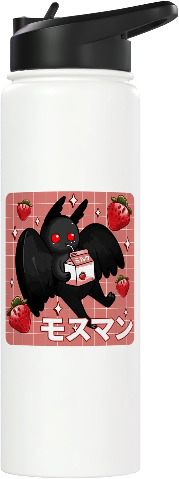 Cryptid Mothman Lover Kawaii Strawberry Milk Shake Carton Stainless Steel Insulated Water Bottle
