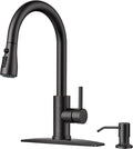 FORIOUS Kitchen Faucet with Soap Dispenser and Pull Down Sprayer, Bar High Arc Single Handle Classic 3 Modes Stainless Steel Faucet for Kitchen Sink Farmhouse RV Laundry Camper, Oil Rubbed Bronze