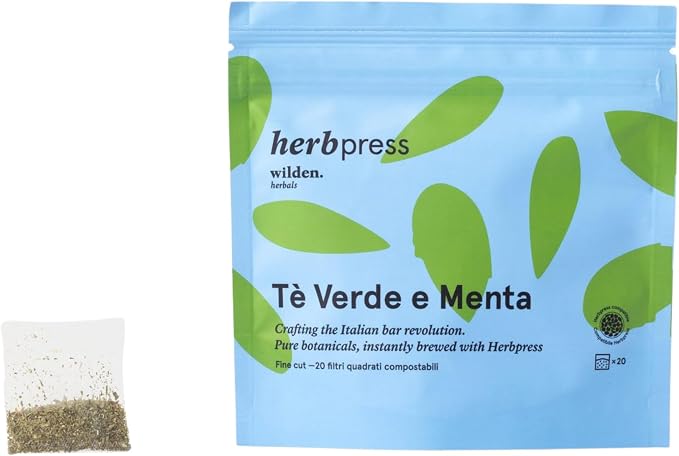 Botanical Infusion Starter Kit – HerbPress Stainless Steel Filter 5 for Espresso Machines + Wilden.herbals Relaxing Herbal Teas (Mint and Green Tea & Darjeeling Black tea, 40 Count)