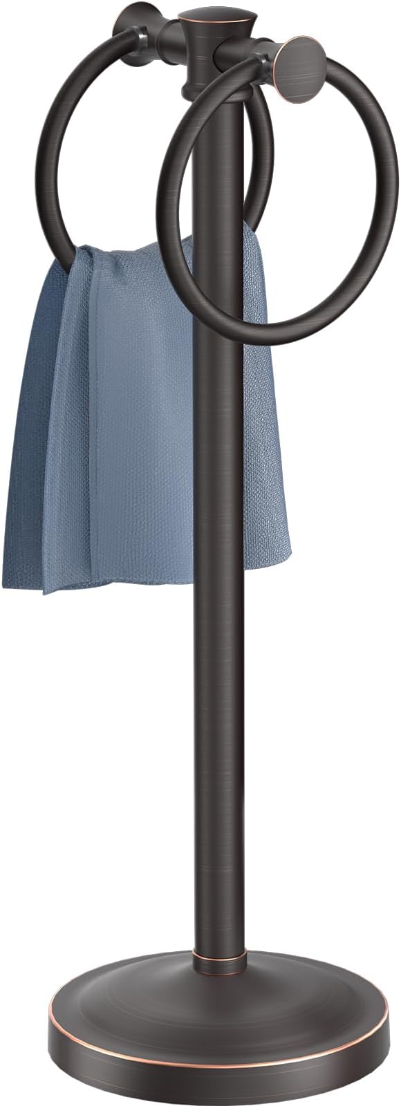 Hoimpro 17 Inch Oil Rubbed Bronze Stainless Steel Free Standing Towel Rack Bar, Double Stand Towel Ring Hand Towel Holder Hanger, Towel Hardware for Bathroom Vanity Kitchen Countertops