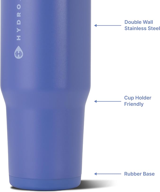 HydroJug Ease2o Water Bottle with Straw & Chug Lid, Stainless Steel, Vented Cap to Help Reduce Pressure, Water-Level Window, Cup Holder Friendly, Non-Slip Base – 32oz, Berry Pop