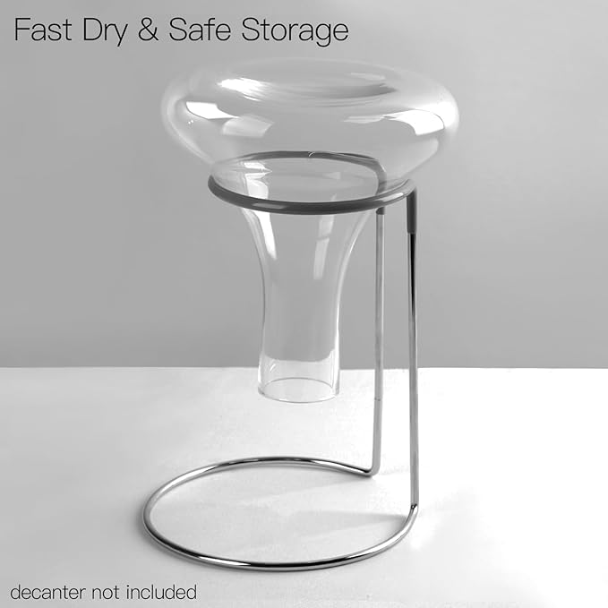 Wine Decanter Drying Stand with Rubber Coated Top to Prevent Scratches, Wine Decanter Drying Rack for Standard and Large Wine Decanters, Wine Decanter NOT Included, (with Cleaning Brush)