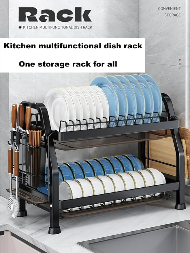 LMingKun Over The Sink Dish Drying Rack,Dish Rack, Dish Dryer Rack, Dish Drain, Black Dish Drying Rack,Snap-On Design 2-3 Tier Small Dish Rack Stainless Steel (20.9''X10.2''X24.8'')