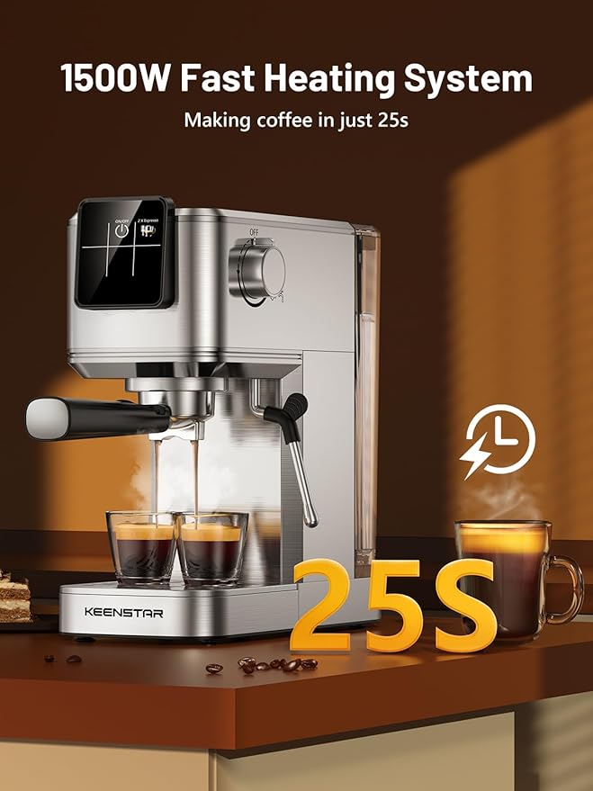 KEENSTAR 20Bar Espresso Machine with Rapid Cold Brew, Hot & Iced Coffee Machine, Espresso Maker with Milk Frother Steam Wand, Touch Screen with 40oz Water Tank for Latte, Cappuccino, Gift