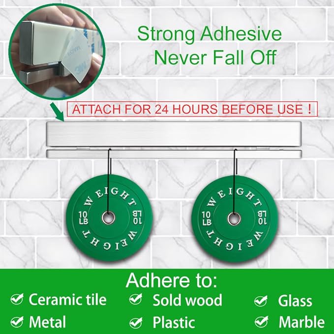 YIIYIIN Strong Magnetic Knife Holder for Wall, 17 Inch No-Drill Knife Strip with 12 Hooks & Adhesive, Holds Kitchen Utensils & Tools