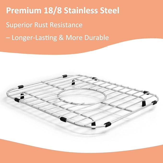 Sink Protectors - 18/8 Stainless Steel Draining Grid & Dish Rack, Medium Hole, Customizable Fit 300 x 336mm(11 13/16 x 13 3/16)
