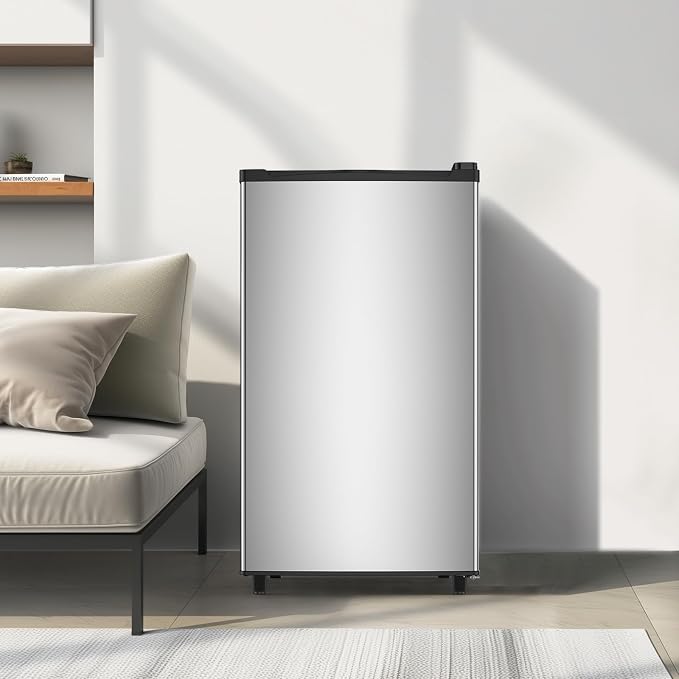 DUMOS 3.2 Cu.Ft Mini Fridge with Freezer, Single Door Refrigerator with Adjustable Thermostat, Compact Small Fridge for Bedroom, Office, Dorm, 17.72"*17.72"*31" Silver