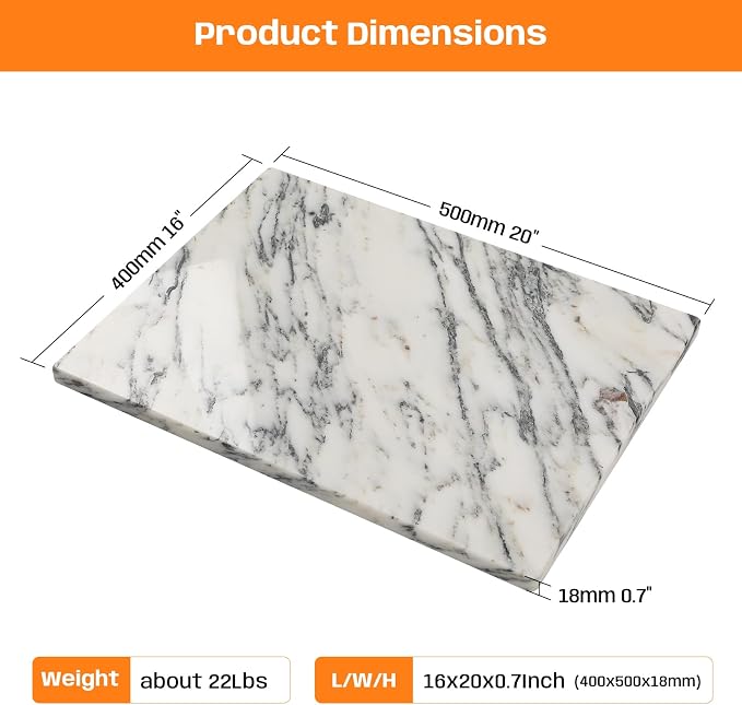 White Marble Cutting Board 12x16 Inch, Marble Board for Cheese Charcuterie | Marble Pastry Board Baking Essential Naturally Cool&Nonstick Perfect for Dough Heat Resistant Scratch Resistant Non-Slip Feet