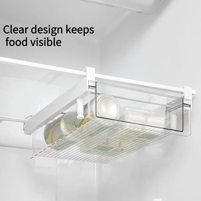 Clear Fridge Organizer Drawer - Plastic Refrigerator Deli Storage Bin for Fruits, Vegetables, Meat & Cheese, Pull-Out Design-M
