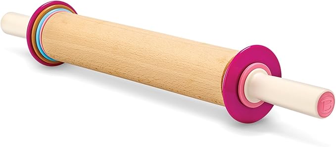 Bakelicious Adjustable Rolling Pin, Wood and Nylon Rolling Pin with Thickness Rings, 3.5 x 3.5 x 21.75 inches