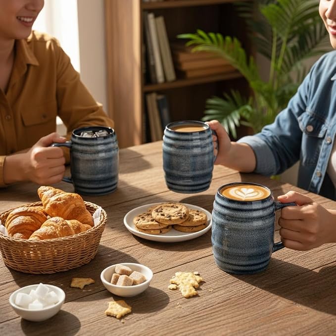GBhome 20oz Large Coffee Mugs Set of 4, Handmade Ceramic Coffee Mugs Set for Latte/Tea/Beer/Hot Cocoa, Dishwasher & Microwave Safe- Blue Horizon