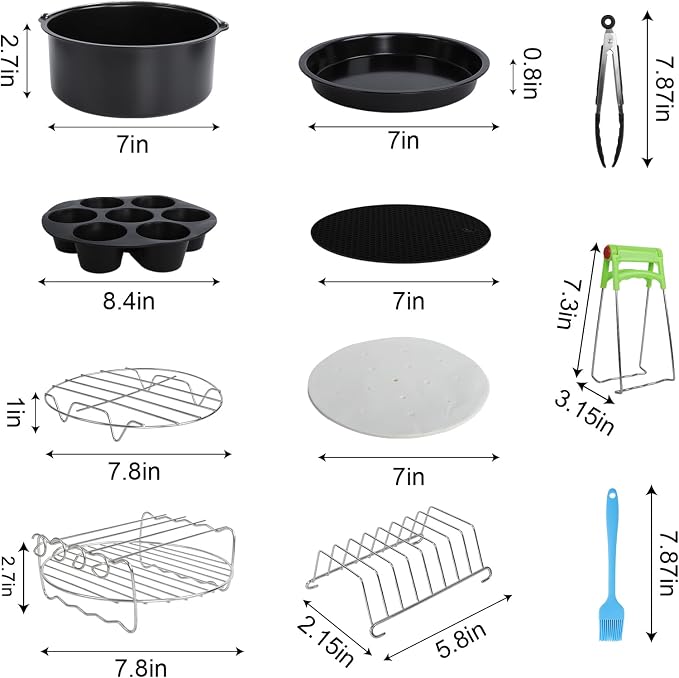 Air Fryer Accessories Kit - 12pcs Universal for 4, 4.2, 5, 5.5, 5.8 QT Gowise Cosori Phillips Ninja Cozyna Air Fryer