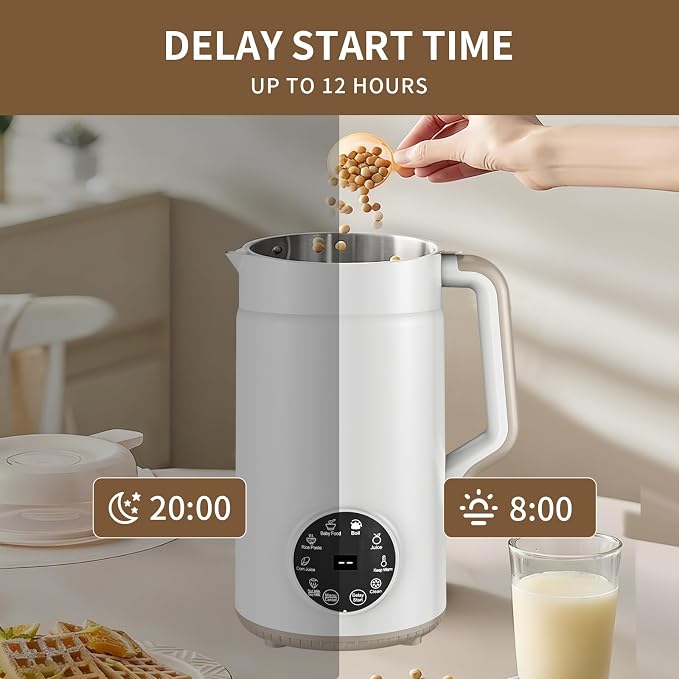 10 in 1 Nut Milk Maker Machine, 42oz (1300ml) Almond Milk Maker, Self Clean/12H Delay/Keep Warm/Boil, One Touch Soy Milk Maker,Homemade Oat, Nutri Plant Based and Non Dairy Beverages