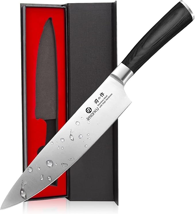 imarku Chef Knife - Pro Kitchen Knife 8 Inch Chef's Knives Japanese SUS440A Stainless Steel Sharp Paring Knife with Ergonomic Handle, Black Handle, Birthday and Thanksgiving Gifts