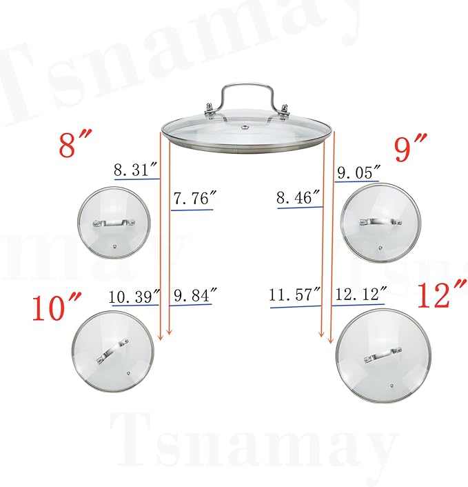 10 Inch Clear Glass Pot Lid for Frying Pan Replacement Cover Can Withstand 356°F (180℃) with Stainless Steel Arch Bridge Handle,Matte Silver