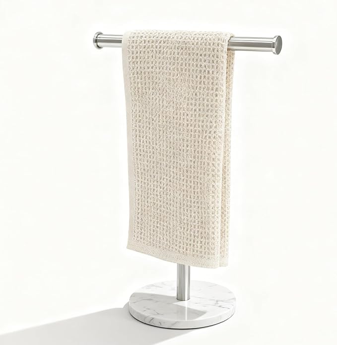 Hand Towel Holder, NEWRAIN Countertop Hand Towel Holder Stand, Stainless Steel Free Standing Hand Towel Rack with Heavy Base, for Bathroom Kitchen & Counter top, Brushed Nickel