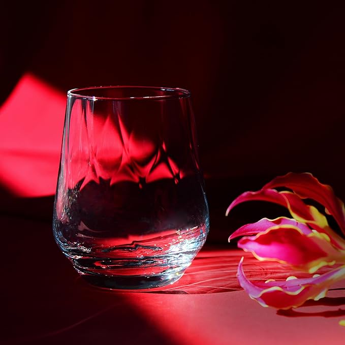 Krosno Textured Drinking Glasses ,Set of 3, Water and Juice, Wine and Cocktails,14,54 fl. oz, Splendour LUMI Collection, Ideal for Everyday Use, Drinking Glasses, Dishwasher Safe, Made in Europe