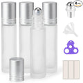 PrettyCare 4 Pack, 10 ml Essential Oil Roller Bottles with Stainless Steel Roller Ball - Refillable Leak-proof Empty Thick Frosted Glass Roll on Bottles with Silver Caps for Travel, Perfume