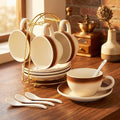 DUJUST Cappuccino Cups Set of 4 (8oz), Ceramic Cappuccino Mugs with Saucers, Spoons & Metal Stand, Latte Cup Set for Latte, Espresso & Americano, Gift Package