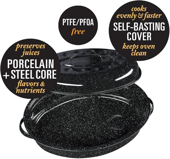 Granite Ware 15-Inch Covered Oval Roaster - Speckled Black