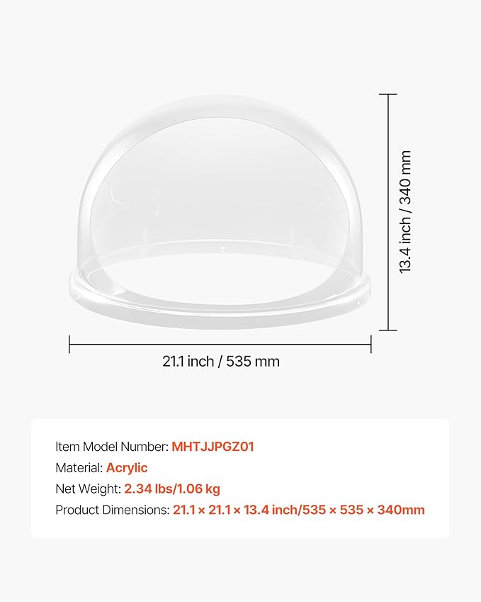 VEVOR Cotton Candy Machine Cover 21 Inch, Acrylic Dome Bubble Shield Compatible with 20 inch Commercial Cotton Candy Floss Maker Bowl for Party, Shops, Bottom Groove Design, Transparent