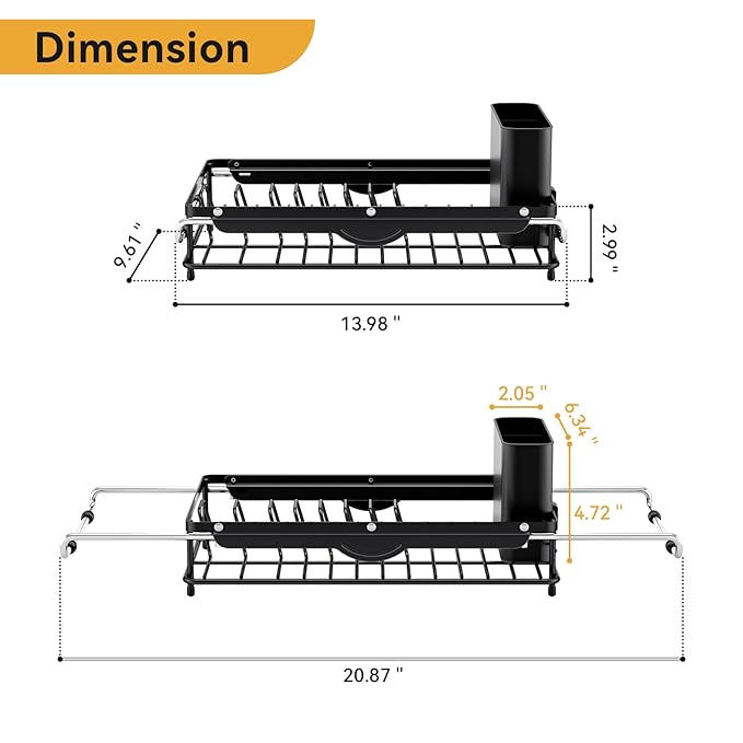 Over the Sink Dish Drying Rack,In Sink Dish Drying Racks,Expandable Dish Rack Over Sink Counter,Adjustable Dish Drainer for Inside Sink with Utensil Holder, Stainless Steel Dish Strainer Compact Size