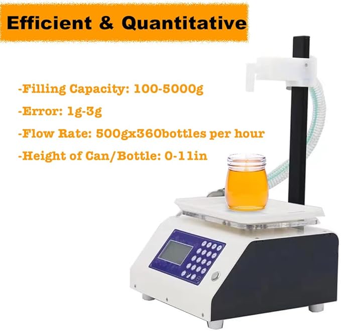 Honey Filling Machine, Automatic Quantitative Viscous Liquid Filing Machine, 100-5000g Bottle Filling Machine, Digital Control Quick Filler for Ketchup Syrup Paste Lotion Filling