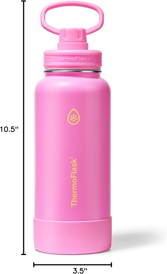 ThermoFlask Insulated Water Bottle with Spout Lid (32 oz, Shocking Pink) - Leakproof, Stainless Steel Water Bottle for Cold & Hot Drinks, Travel & Daily Hydration