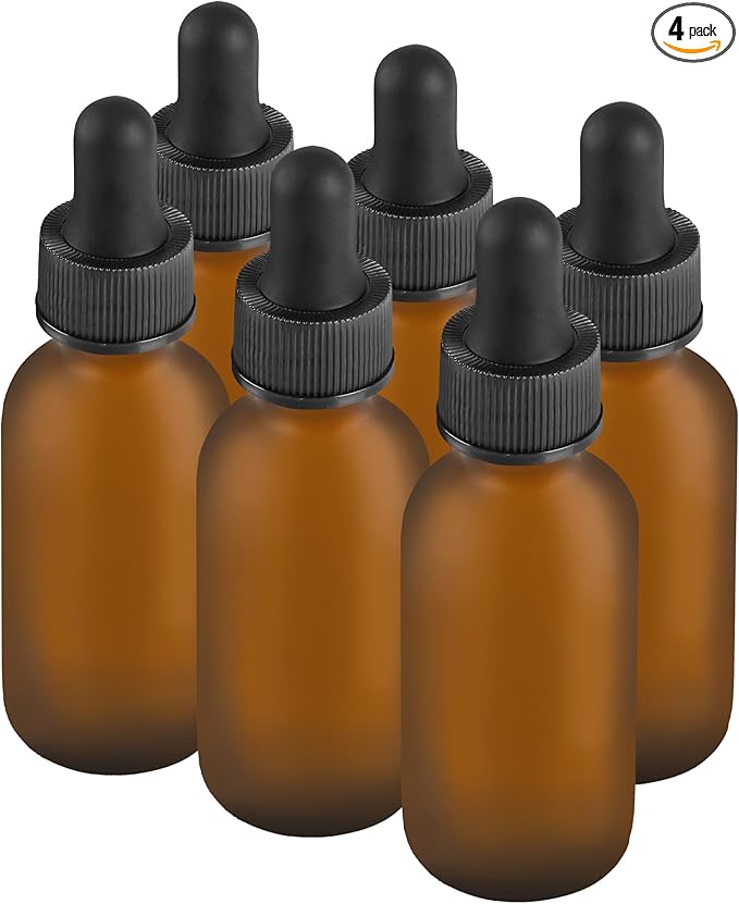 NOOEEISS 4 Pcs, 1oz Dropper Bottle, Amber Glass Eye Dropper Bottle, Tincture Bottles with Dropper, Pretty Finish, Leak-Proof Design, Stronger Suction for All Kinds of Mixed Liquids