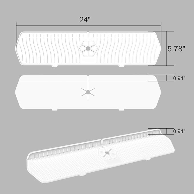 Faucet Guard - 90 Foldable Draining Mat for Kitchen Sink with 2 Drain Ports, White, 24"*5.66"