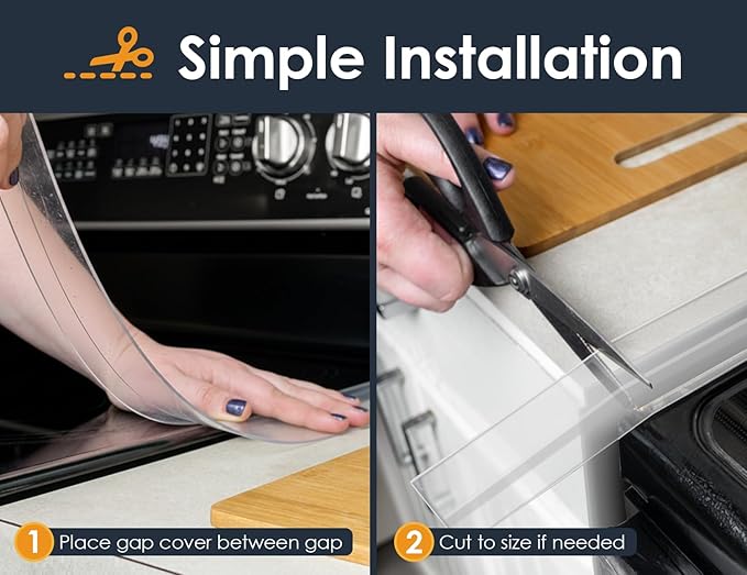 Linda’s Essentials Silicone Stove Gap Covers (2 Pack), Heat Resistant Oven Gap Filler Seals Gaps Between Stovetop and Counter, Easy to Clean Stove Gap Guard (30 Inches, Clear)