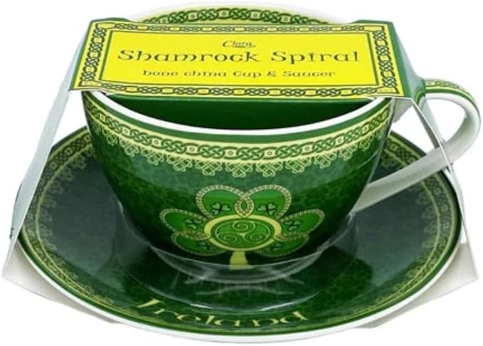 Royal Tara Shamrock Cup and Saucer Irish Celtic Tea Coffe Mug New Bone China 10.2fl oz, Medium, Green