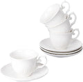 Agyiuns Tea Cups Set Of 4, Tea Cup And Saucer Set,6oz for Tea,Coffee, Latte, Cafe Mocha, Porcelain Tea Party Set (Pure white set of 4)