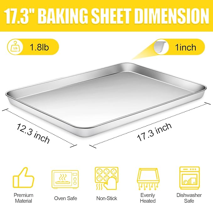 Terlulu Baking Sheet, Cookie Sheet, Stainless Steel Baking Pan, 2 Piece-17.3''x 12.3'' x 1'', Half Sheet Pan for Oven, Baking Tray for Baking&Roasting, Nonstick&Nontoxic&Easy Clean