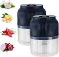 Electric Garlic Chopper,Mini Portable Veggie Cutter,Upgrade Electric Mini Garlic Chopper Set,Vegetable Chopper and Spiralizer with Container and Lid,USB Rechargeable (Blue*2)