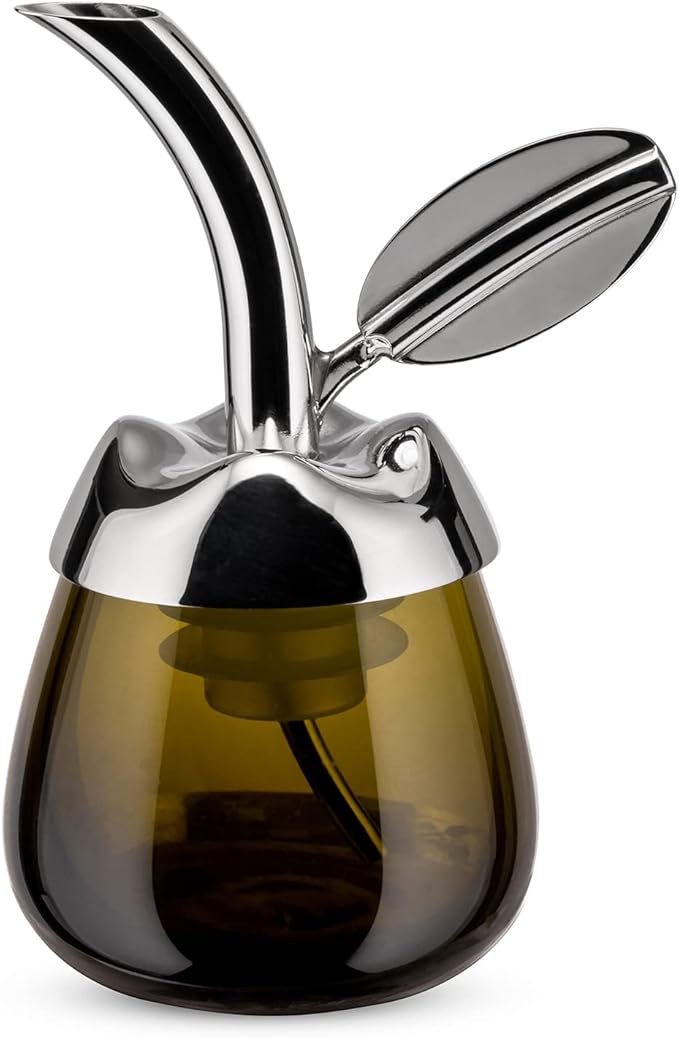 Alessi "Fior d'olio" Pourer For Olive Oil Bottle in 18/10 Stainless Steel Mirror Polished And Thermoplastic Resin With Taster in Glass, Silver