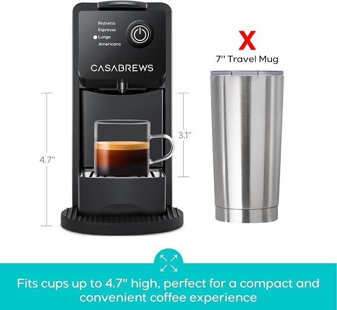 CASABREWS CM7036E 20Bar Espresso Machine for Nespresso Original Pods | Compact Capsule Coffee Machine with 21oz Removable Water Tank, Black Espresso Maker with 4 Brewing Modes for Home or Office