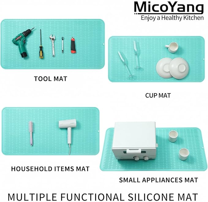 MicoYang Silicone Dish Drying Mat for Multiple Usage,Easy clean,Eco-friendly,Heat-resistant Silicone Mat for Kitchen Counter or Sink,Refrigerator or Drawer Liner Mint 5XL 36inches x 18inches