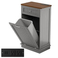 Betterhood Double Tilt Out Trash Cabinet with Power Outlet, 10 Gallon Trash Cabinet with Storage,Pet Proof Trash Can with 2 AC & USB Sockets for Kitchen,Living Room (Grey, Single Door)