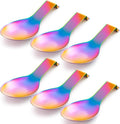 Nuanchu 6 Pcs Stainless Steel Spoon Rest Spatula Ladle Holder Spoon for Stove Top Heavy Duty Spatula Holder for Countertop Dishwasher Safe Utensil Rest for Kitchen, 3.8 x 9.6" (Colorful)